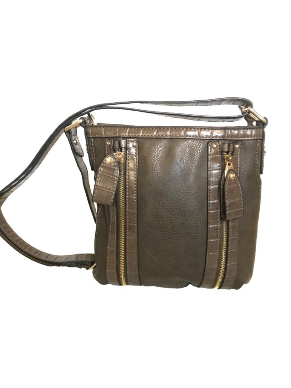 Hilary Radley Purse Brown Leather Crossbody Croc Embossed & Leopard Lining 10 x - Picture 2 of 15